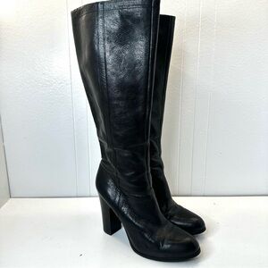 Nine West Magic Black Leather Tall Knee High Boots Block Heel Women's Size 9 M